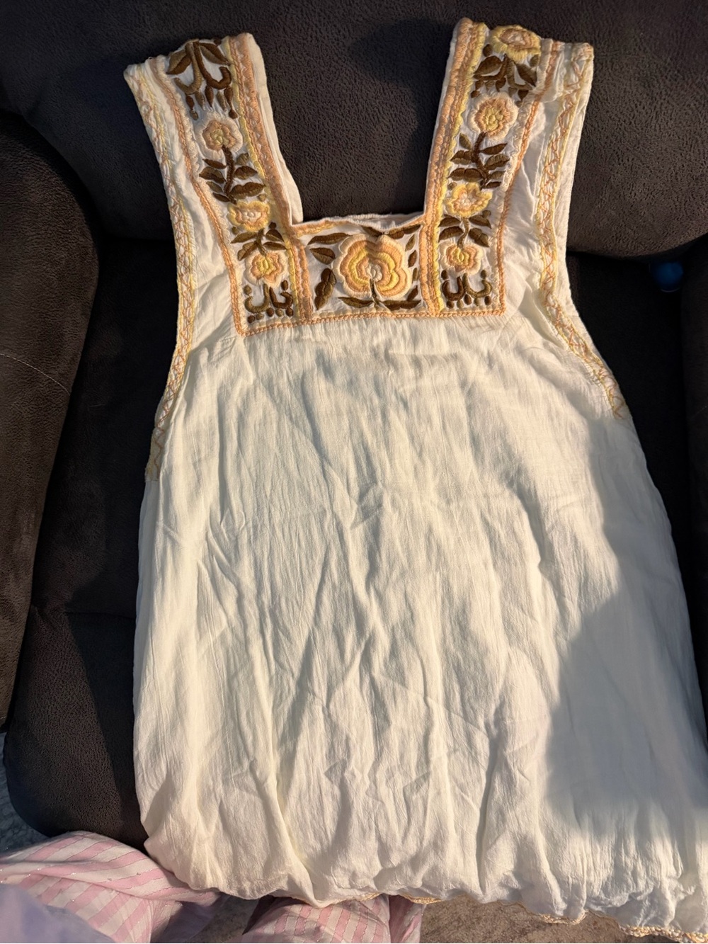 Chasing Unicorns White Sleeveless Embroidered dress with Yellow Floral Trim - Picture 2 of 5
